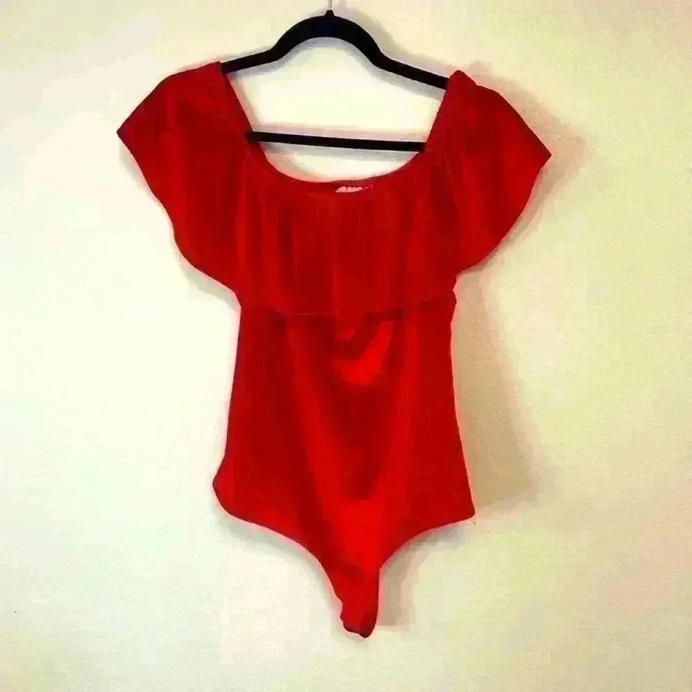 Velvety New York Stretch Red Bodysuit Medium